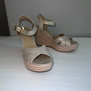 Michael Kors Suzette Wedges Espadrilles Strappy Gold Tan